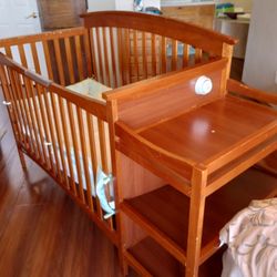 Wood Crib With Attached Changing Station