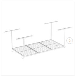 NEW IN BOX FLEXIMOUNTS OHK Series 36 in. W x 72 in. D x 22-40 in. H White Ceiling Mounted Overhead Garage Storage Rack with Accessory Hooks