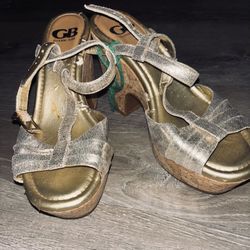 Women’s Gold Strappy GIANNI BINI Cork Wedge Sandal Heels, 👠 Tag Size 8.5M US