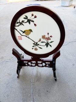 Chinese Silk Embroidery Table Screen with Stand