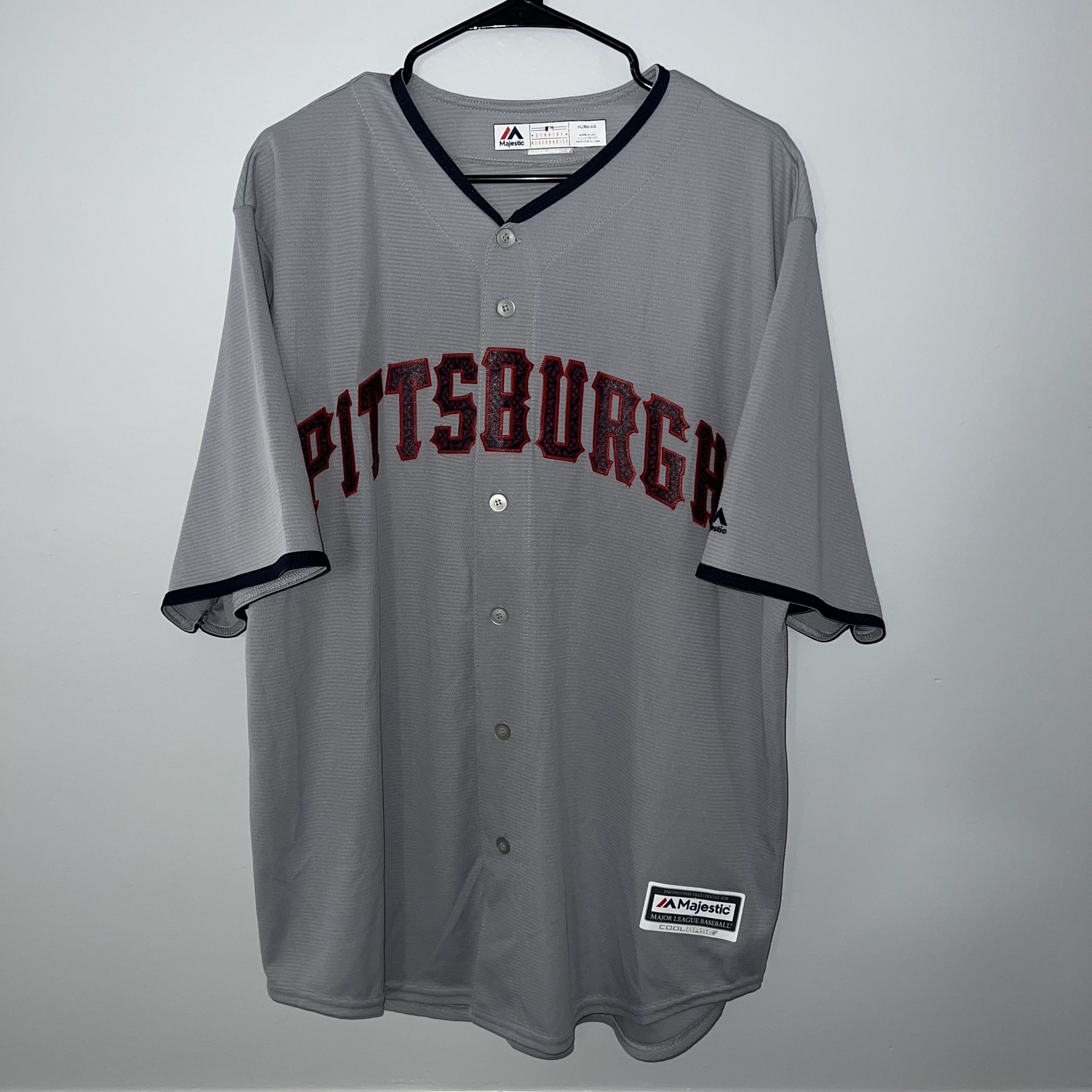 Pittsburgh Pirates Baseball Jersey Mens XL Gray Majestic Fourth 4th Of July