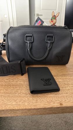 Louis Vuitton Black Leather Bag and Wallet Set