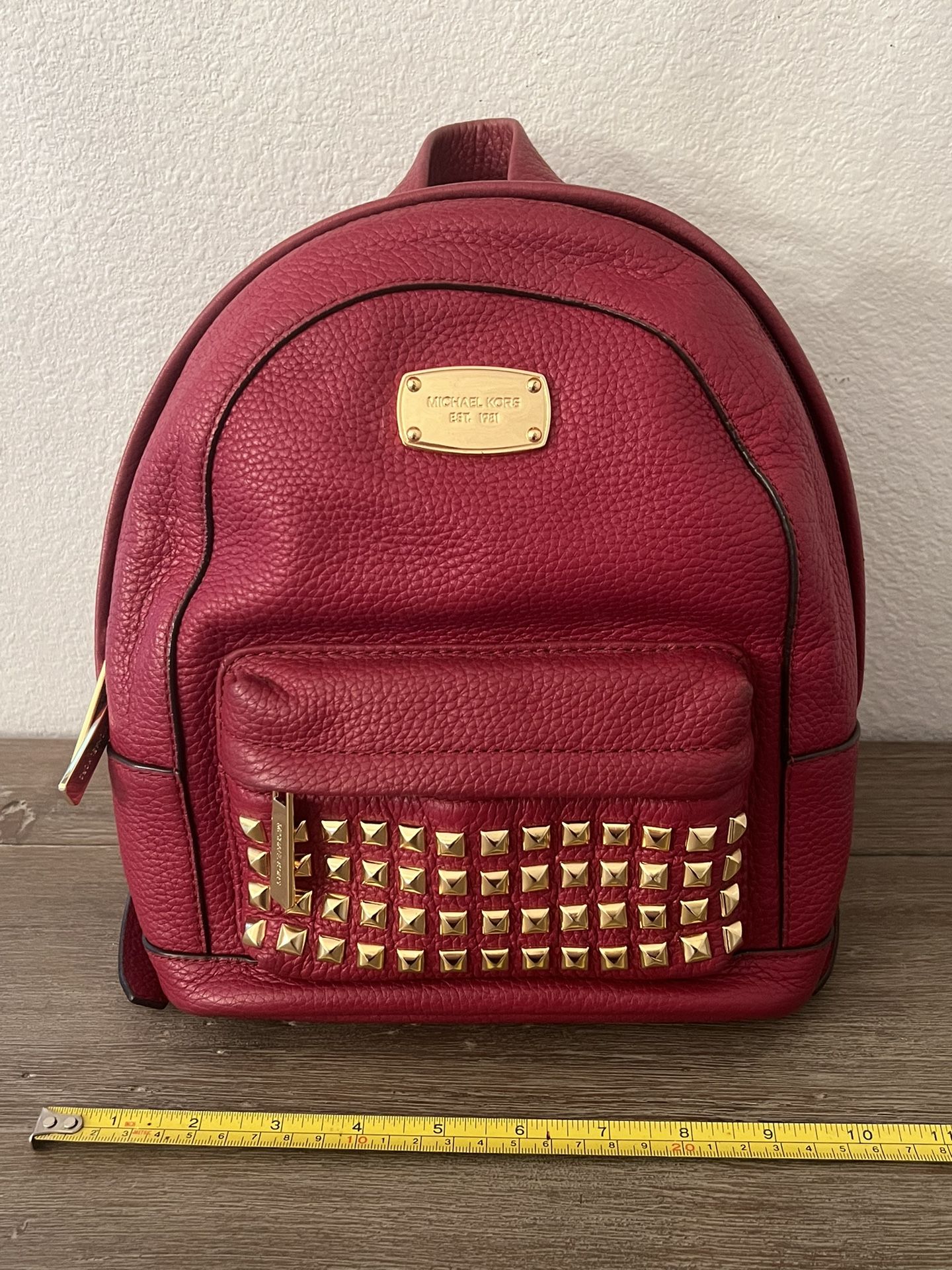 Michael Kors Small Jet Set Studded Pebble Leather Cherry Backpack