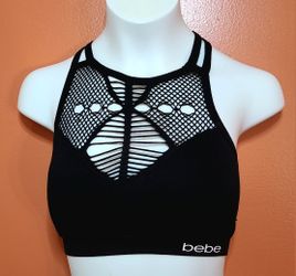 Bebe Intimates Black Seamless Bra Small w/Removable Pads High Neck Cutout