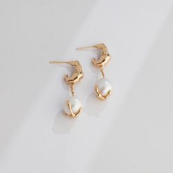 Baroque Pearl Drop Earrings, Gold plated