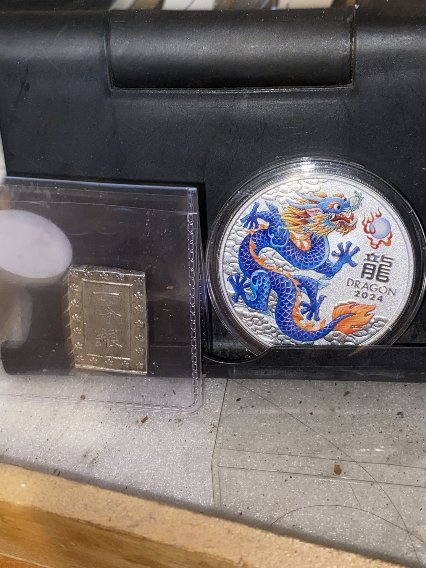 2024 colorized blue and orange dragon 1 ounce also a old boo Japanese square mon