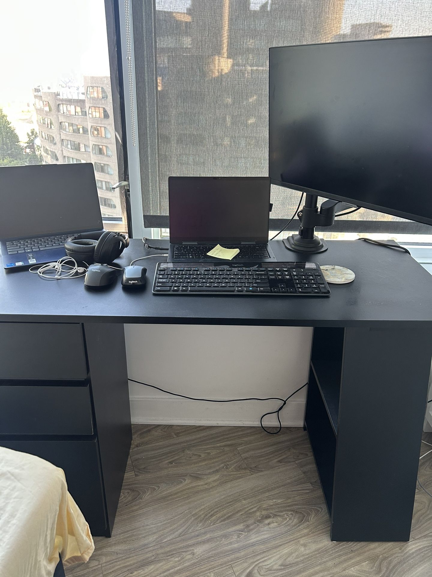 Black Work From Home Office/Writing desk With Storage