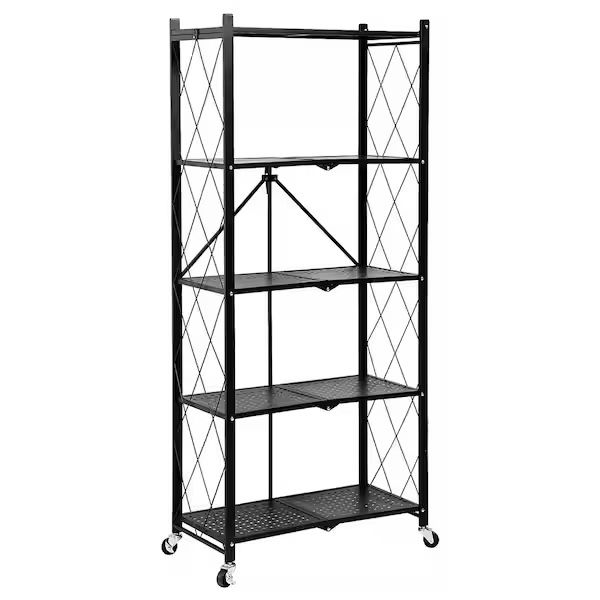 5-Tier Heavy Duty, Foldable Metal Rack Storage Shelving Unit with Wheels, Organizer Hold up to 1250 Ibs. Capacity, Black 