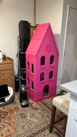 Large Pink Wooden Dollhouse