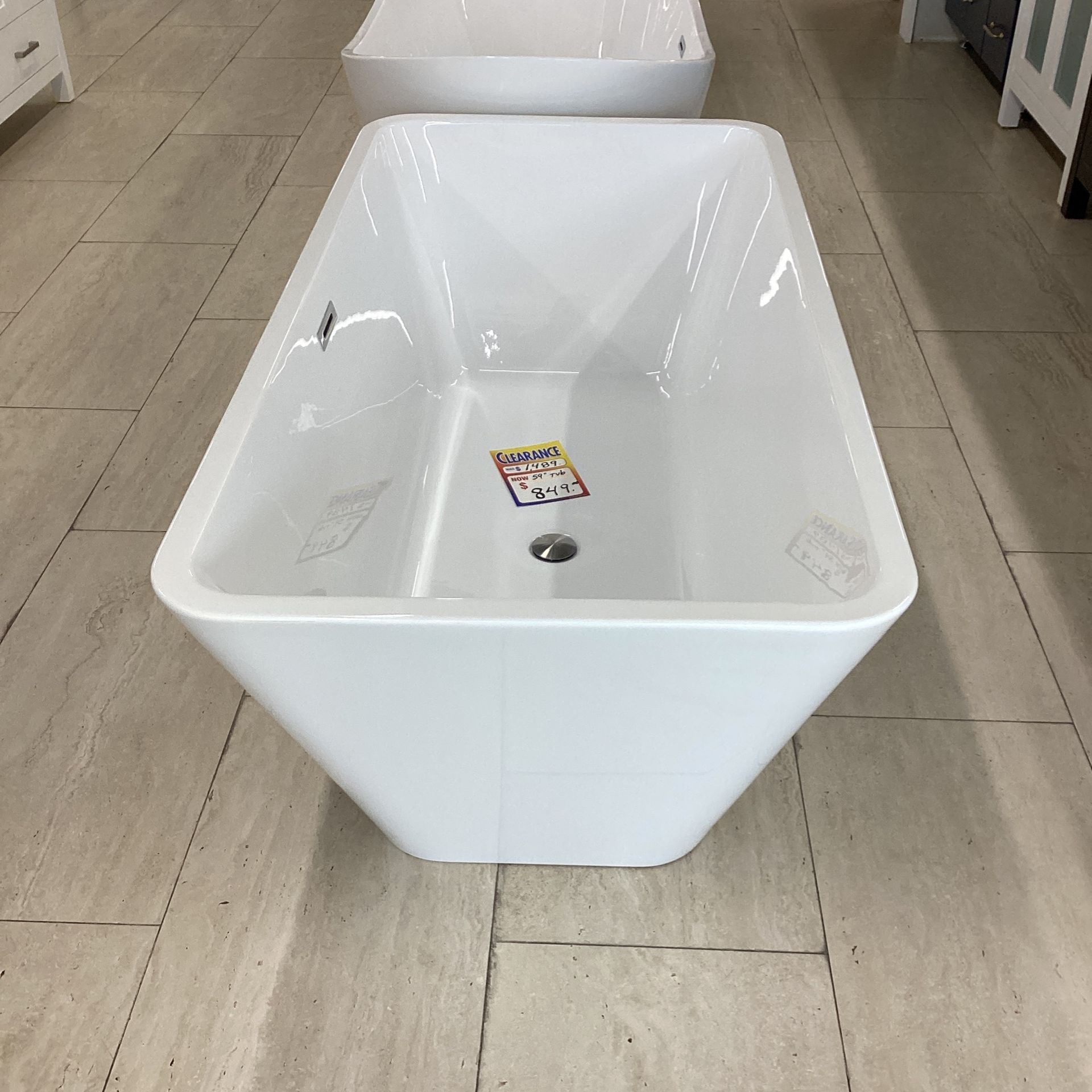 59” White Freestanding Bathtub New Solid Acrylic Built In Metal Frame With Adjustable Feet