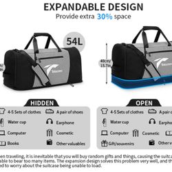  Large Mens Travel Bag, 54L-72L Expandable Duffel Bag for Travel, Carry On Weekend Bag Workout Overnight Backpack with Shoe Laptop Compartment, Gym Ba