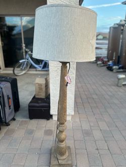 Tall Wood Floor Lamp with Linen Shade