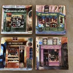 Set of 4 Salad Lunch Plates KC Lai Art in Motion French Paris France Certified International CIC Vintage Table Decor Set#1