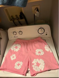 Large: Pink Denim Tear Shorts