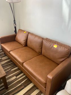 Tan Leather 3-Seat Sofa