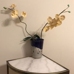 BEAUTIFUL FAUX YELLOW ORCHID WITH VASE