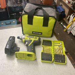 Ryobi P234G Cordless 18v 1/4" Impact Driver w/ Batt, Bits, & Bag *NO CHARGER*