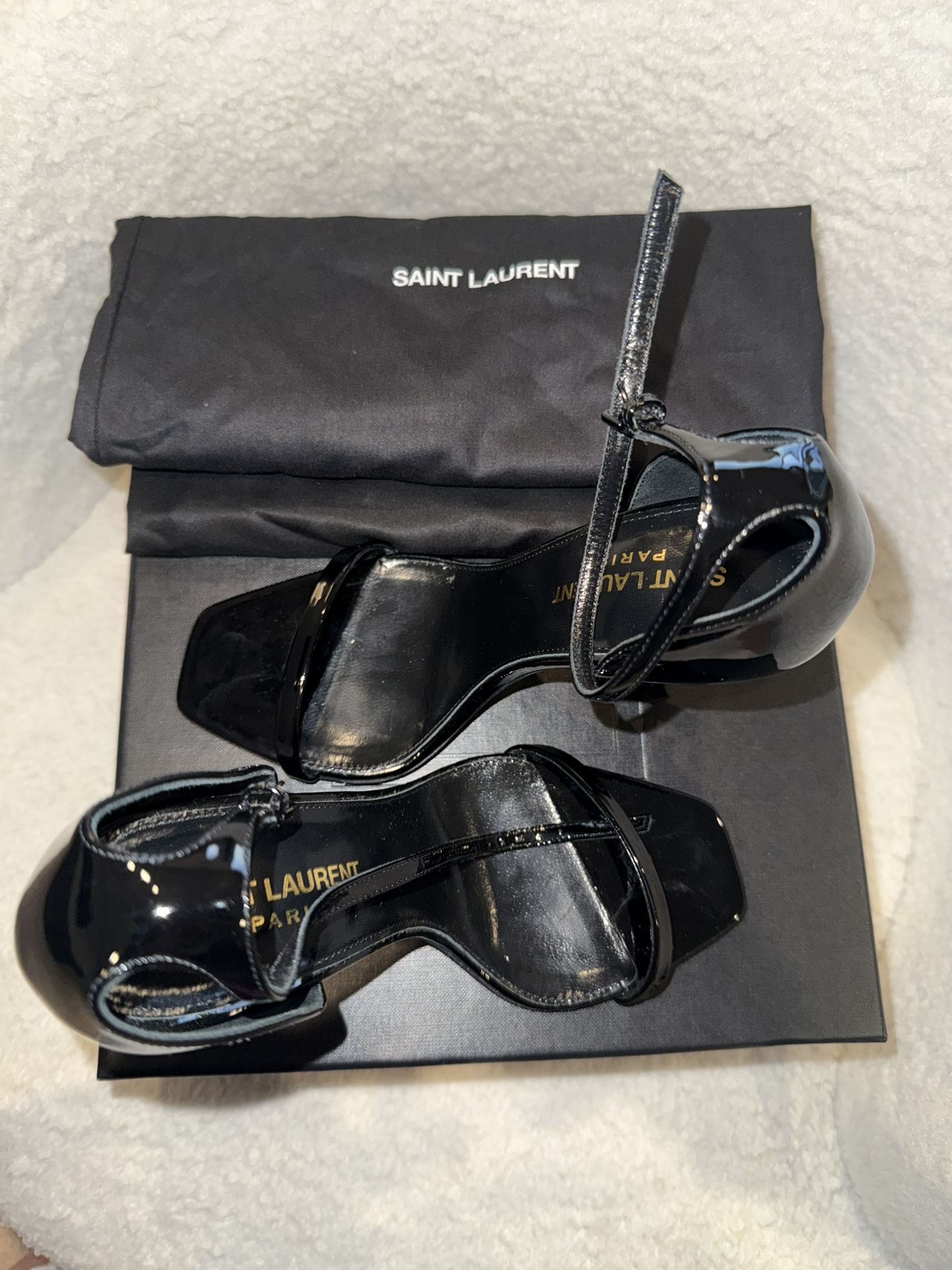 Opyum YSL Logo-Heel Sandals with Black Hardware