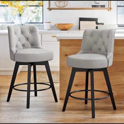 2X Gray 26” swivel fabric barstools