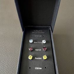 New 3 Pairs Of Sterling Silver Gemstone Earrings