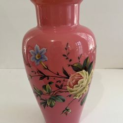 Victorian Bristol Pink Hand Painted Vase