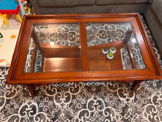 Glass/solid wood coffee table large