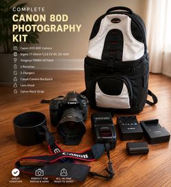 Canon EOS 80D Photography Bundle + Tripod + Flash + Extras