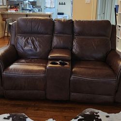 Electrical Brown Leather Reclining Couches (Qty 2)