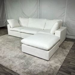 Cloud White Sectional Couch with Storage Ottoman