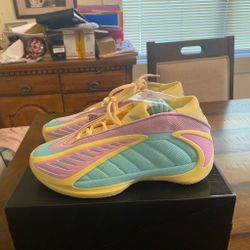 Adidas Anthony Edwards 2 J Basketball Shoes Yellow Pink Aqua Pastel Youth Size 5.5 JQ9505