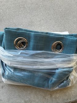 Set of curtains-Linen blend blue sheer 2panels