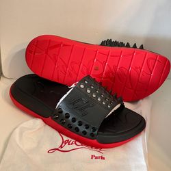 Red button sandal slides men