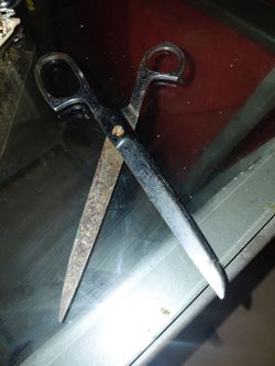 Antique Large Metal Scissors with Engraved Handles