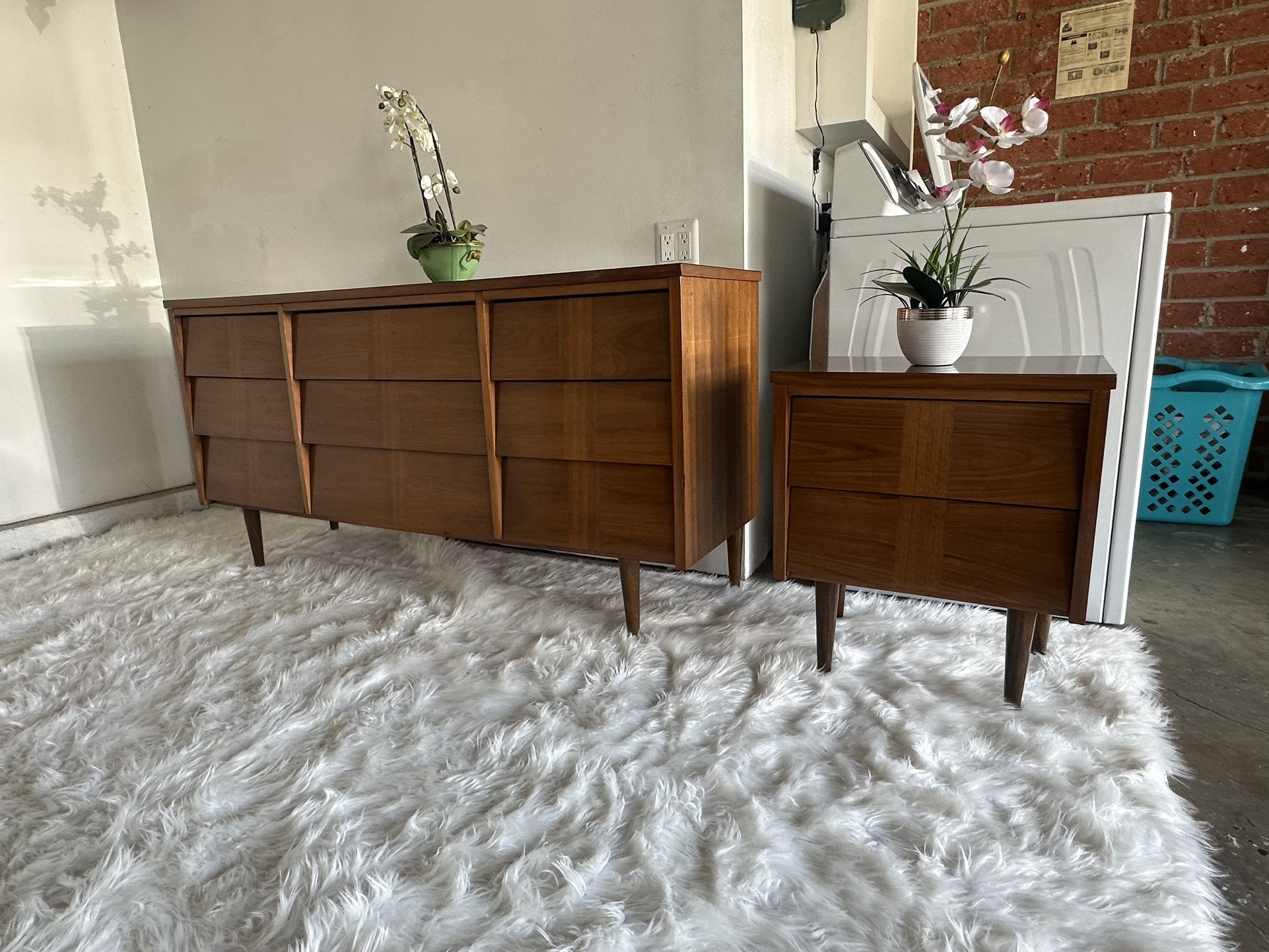 MID CENTURY Long Dresser And One Nightstand