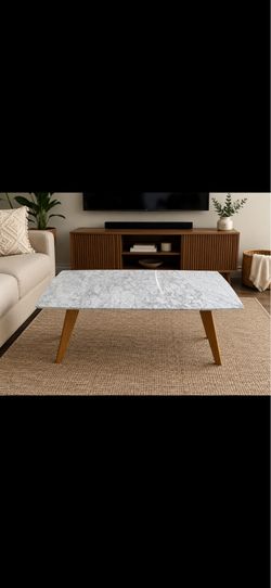 Marble Top Coffee Table – Solid Wood Legs