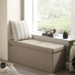 SONGMICS MAZIE Collection - 43 Inches Folding Storage Ottoman Bench, Ottoman Foot Rest, End of Bed Bench, Storage Chest, Load 660 lb, for Living Room,