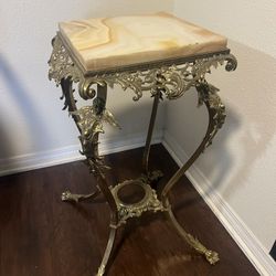 Victorian Ornate Brass And Stone Pedestal Table