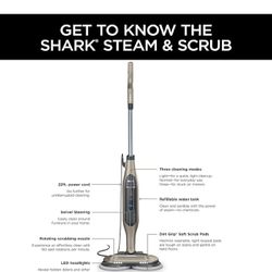 Shark S7001 Mop, Scrub & Sanitize at The Same Time, Designed for Hard Floors, with 4 Dirt Grip Soft Scrub Washable Pads, 3 Steam Modes & LED Headlight