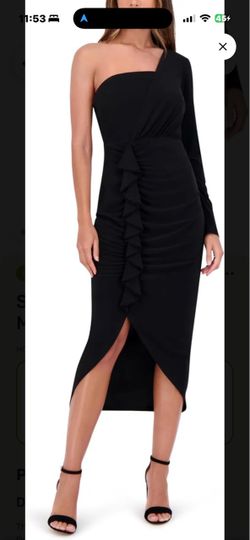 Siena Ruffle Ruched Midi Dress – Black – Size 6 (New)