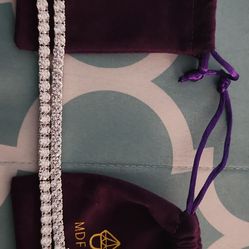 MDFUN Silver Tennis Bracelets Set of 2 Round White Stones