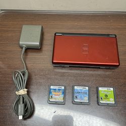 Nintendo DS Lite Handheld Console USG-001 Crimson Red/Black w/ Stylus & 3 Games