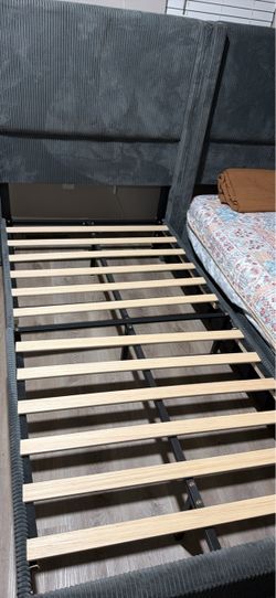 Gray Upholstered Bed Frame with Storage