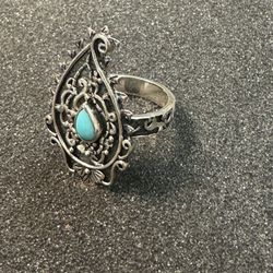 Sterling Silver Turquoise Statement Ring – Size 8 – Ornate Filigree Design – $45 OBO SE Portland)