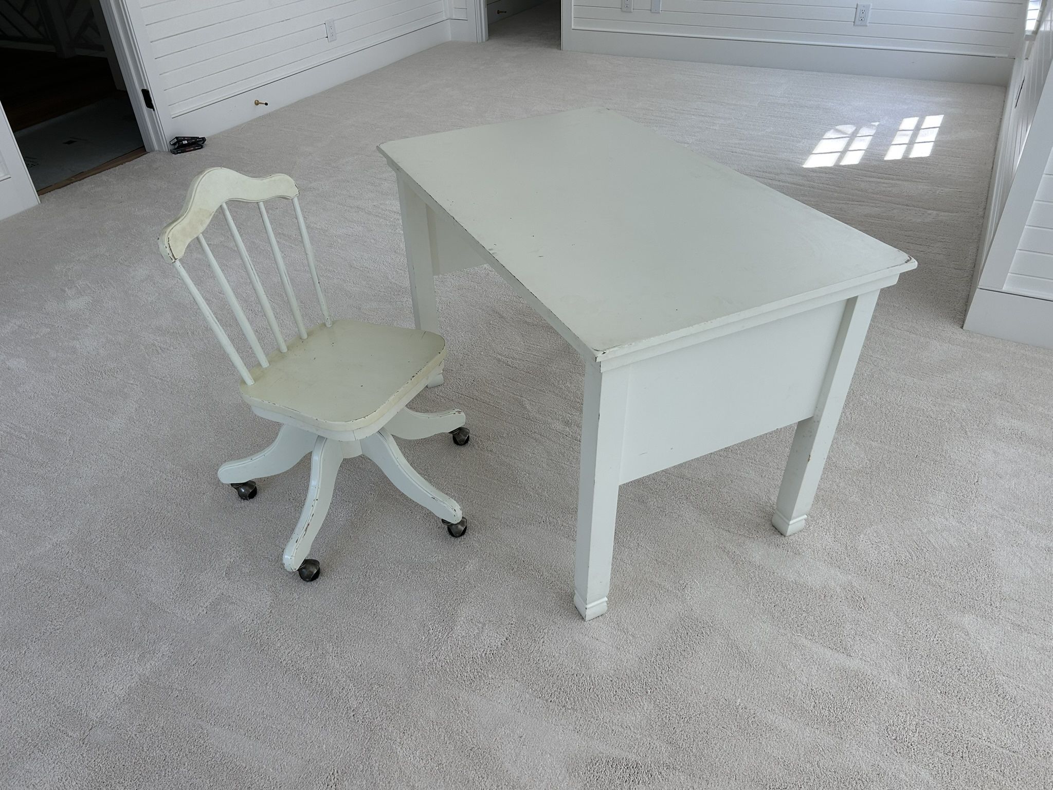 White Study Desk And Rolling Chair