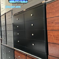 New Assembled Black Wood 8 Drawer Dresser With Metal Sliders 