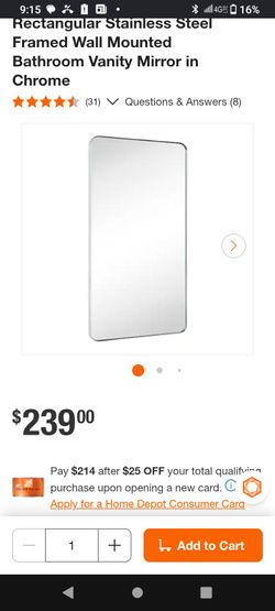 Rectangular Chrome Stainless Steel Wall Mirror