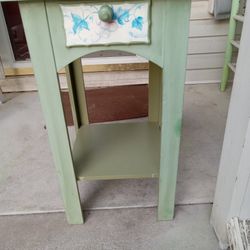 Small Wood Table Painted Flowers 