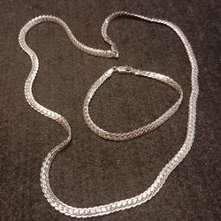 Stylish 24-in 925 Sterling Silver Necklace Chain and Bracele Set