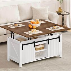 Lift Top Coffee Table, 4 in 1 Convertible Coffee Table, Farmhouse Coffee Tables, with Hidden Compart