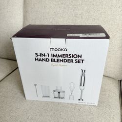 Great Mooka 5-in-1 Multi-Purpose Immersion Handheld Blender Set. 12-Speed Stick Blender, 600ml Beaker, 500ml Chopper, Egg Whisk, Milk Frother. Aesthet